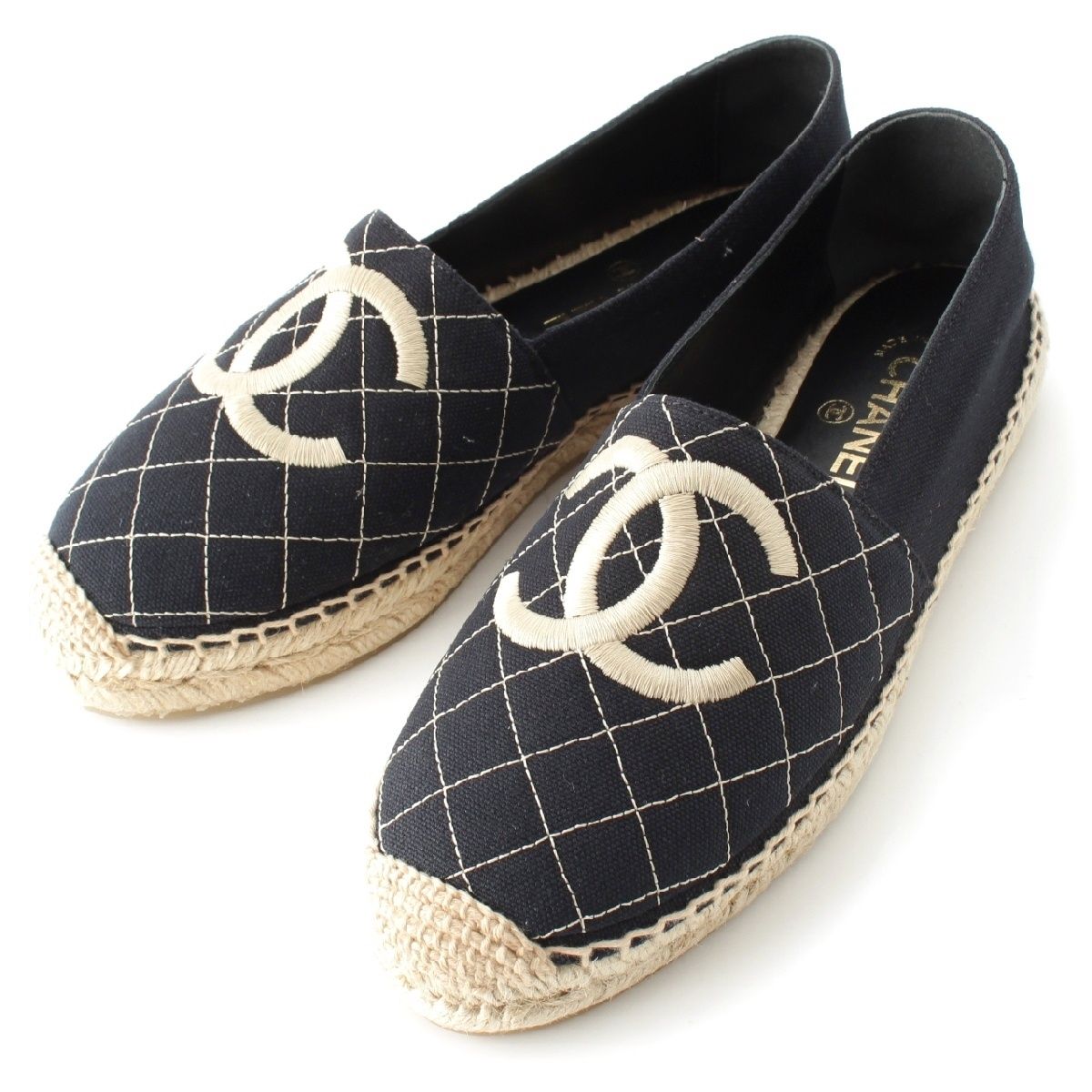 シャネル キャンバス ココマーク マトラッセ エスパドリーユ スリッポン シューズ G 32910 ブラック 39