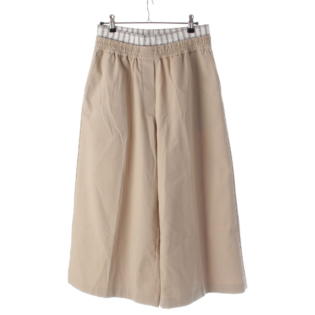 ロエベ 25 SS コットン アナグラムロゴ レイヤード クロップド チノパンツ トラウザーズスラックス ボトムス ベージュ S