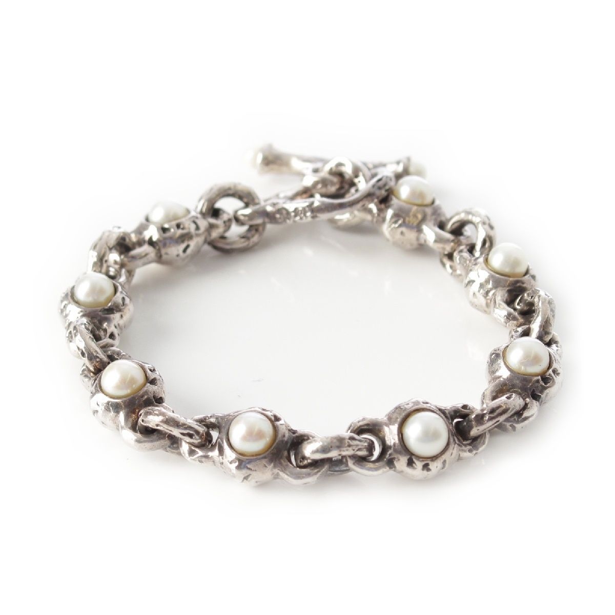 E.M. イーエム シルバー パール 淡水パール サンゴ モチーフ Tトグル ブレスレット アクセサリー 0001-B 001 66.2 g