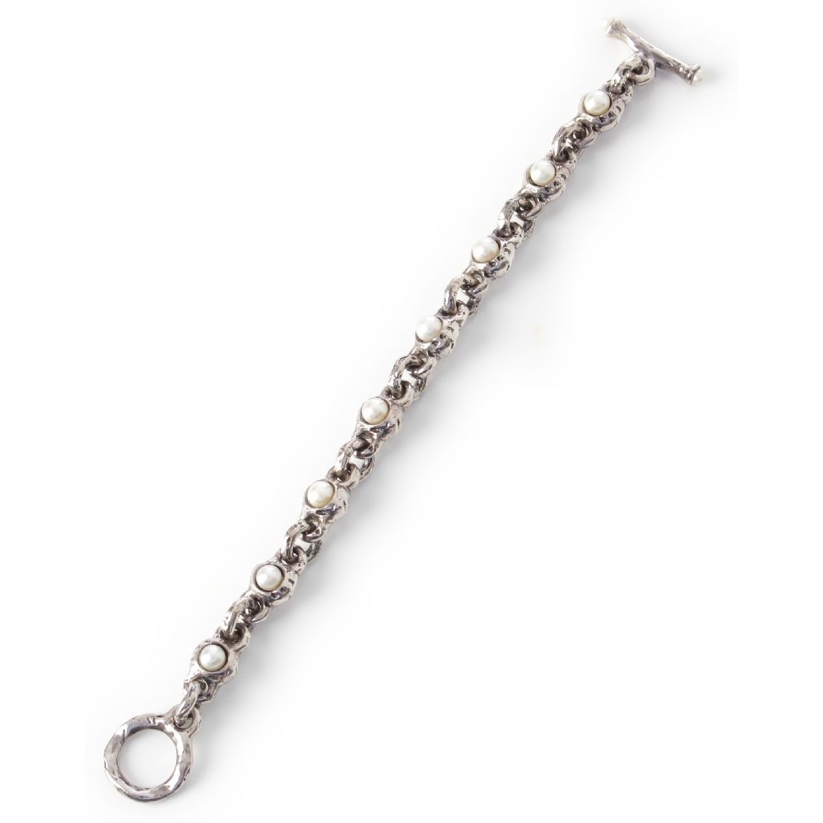 E.M. イーエム シルバー パール 淡水パール サンゴ モチーフ Tトグル ブレスレット アクセサリー 0001-B 001 66.2 g オケージョン 刺繍入り