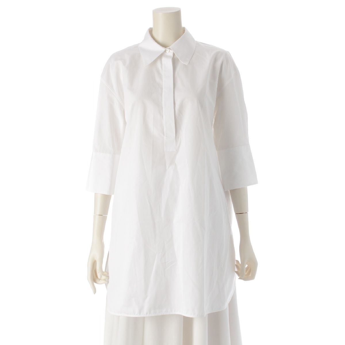 ジルサンダー 25 SS コットン 7 DAYS SHIRT FRIDAY プルオーバー スキッパー 半袖シャツ トップス ホワイト 34