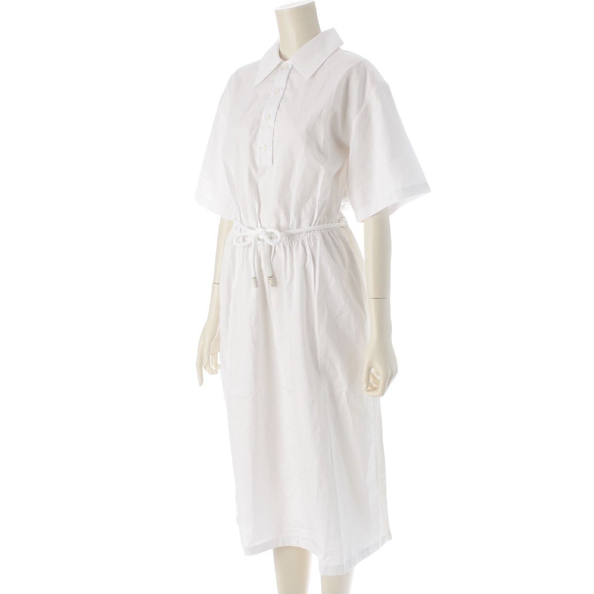プラダ 24年 コットン×アセテート×ビスコース 半袖ロング 切替 ワンピース P 3094 ホワイト 40