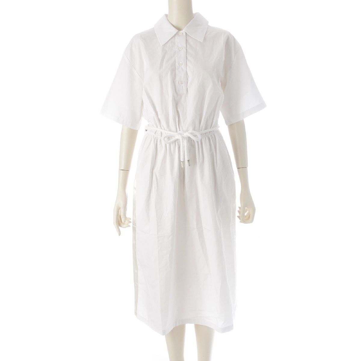 プラダ 24年 コットン×アセテート×ビスコース 半袖ロング 切替 ワンピース P 3094 ホワイト 40