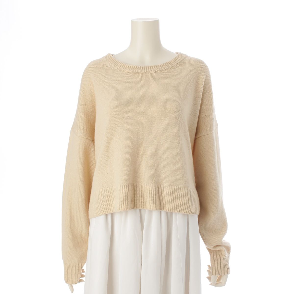 セリーヌ カシミヤ エディ期 馬車刺繍 クルーネック ショート丈 ニット トップス ベージュ M