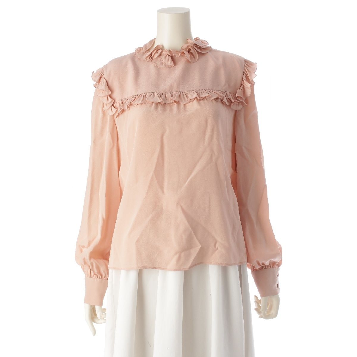 ヴァレンティノ 24年 シルク フリルカラー バックジップ ブラウス トップス ピンク 42