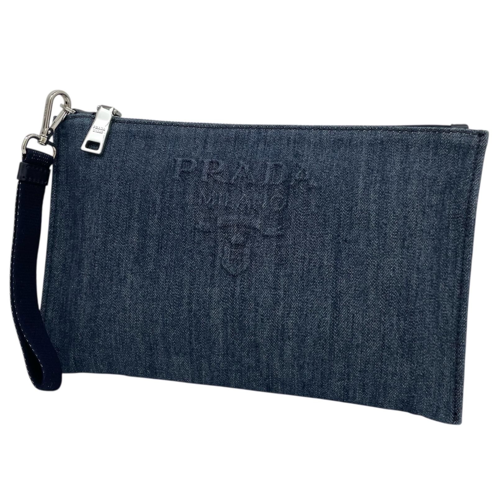 中古】PRADA | プラダ デニム クラッチバッグ ネイビー【尾張小牧店 