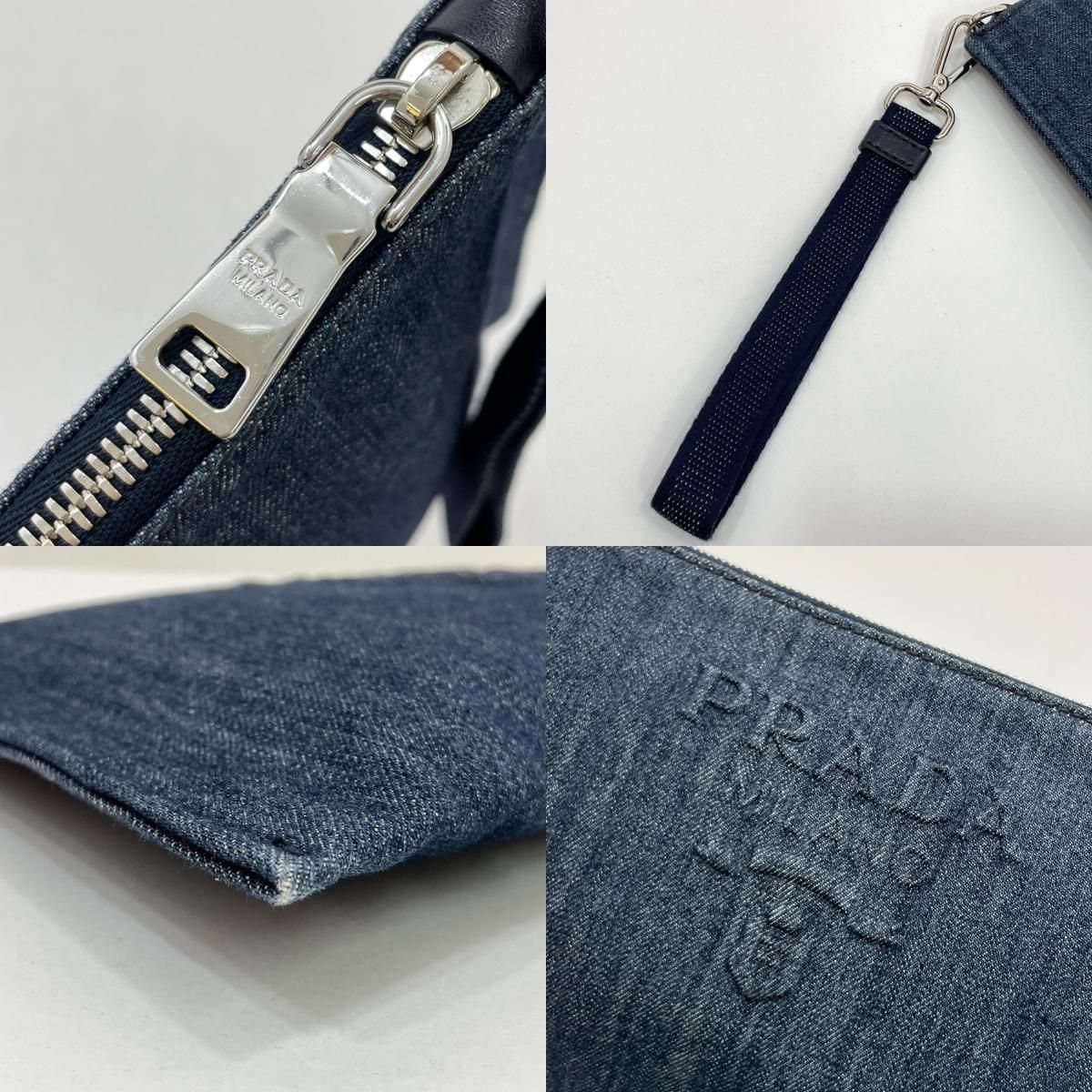 中古】PRADA | プラダ デニム クラッチバッグ ネイビー【尾張小牧店 