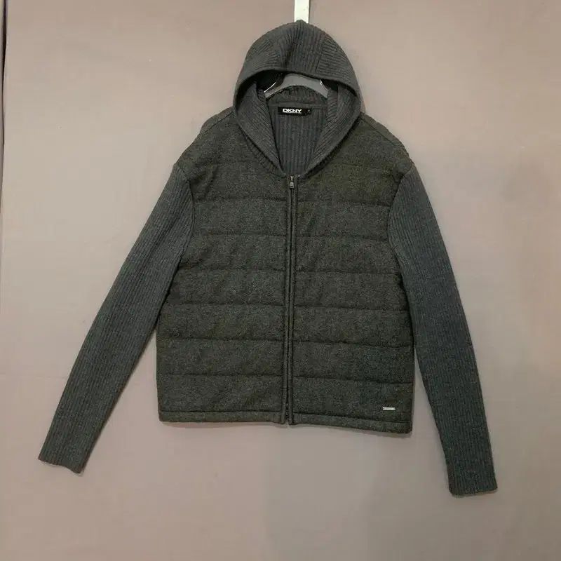 XL DKNY ハイブリッド ニット キルティング フーデッド ジャケット