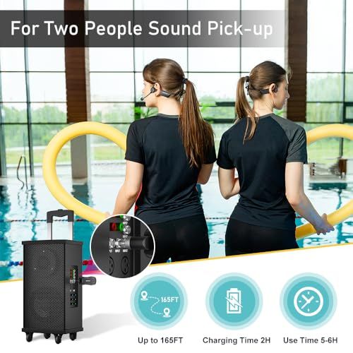 ワイヤレス完全防水マイク 2.4 G無線フィットネスヘッドセットマイク IP 67防水＆防塵 ２人同時使用 プラグ＆プレイ 瞬時接続 ノイズ軽減 360°集音 50 M伝送距離 6時間連続使用 フィットネス スピニング ヨガ 水泳に等最 82 f 7 faf 2