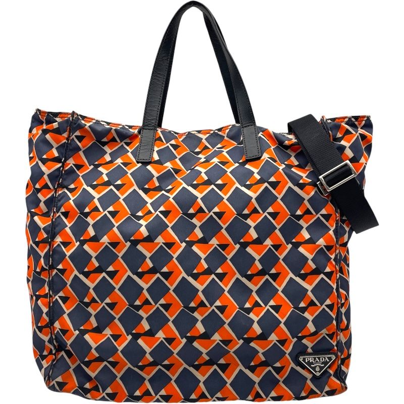 プラダ PRADA 2 WAYトートバッグ VA 905 N ネイビー オレンジ ナイロン ユニセックス トートバッグ
