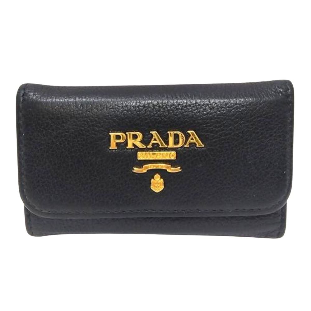 プラダ PRADA キーケース カーフ 1 PG 222 ブラック ゴールド金具 6連キーフック