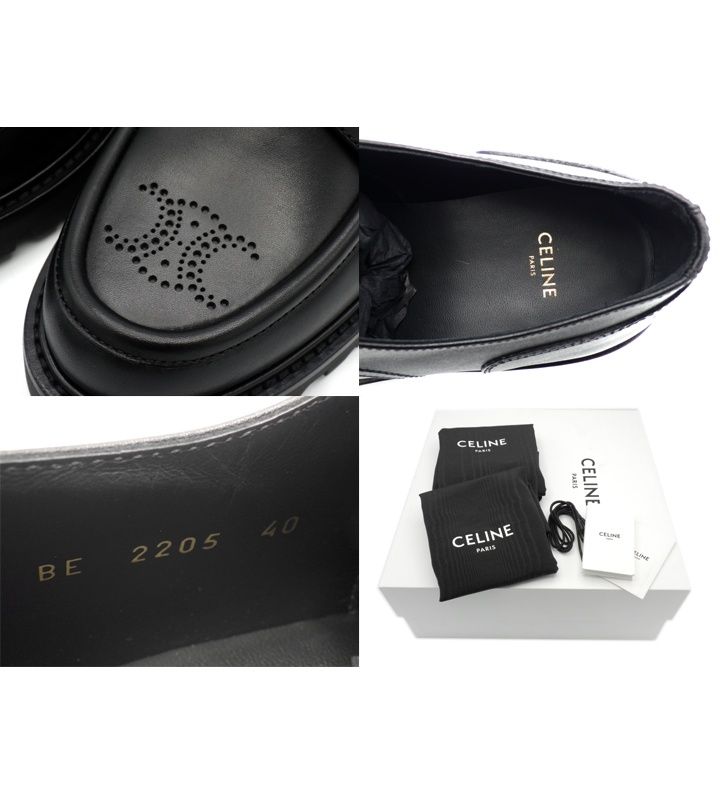  セリーヌ CELINE 38 NO トリオンフ ロゴ マーガレット レザー ダービー シューズ ブーツ n 10327 ローファー ブーツ 革靴