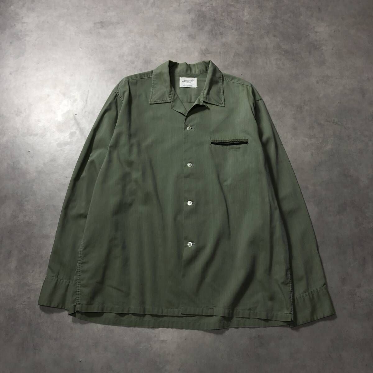 GQ4516◇60's TOWNCRAFT：オープンカラーシャツ◇L◇カーキ系 船タグ