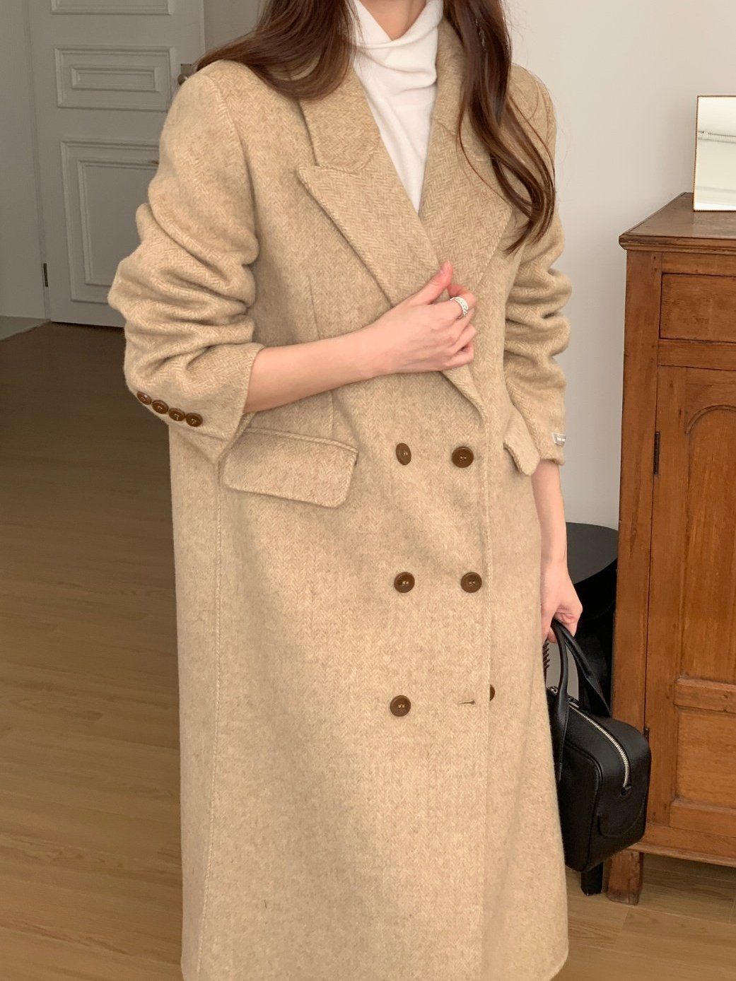 CCヘリンボーン ハンドメイドコート HM 冬コーデ 軽いコート ウールコート 実物最強 注文殺到