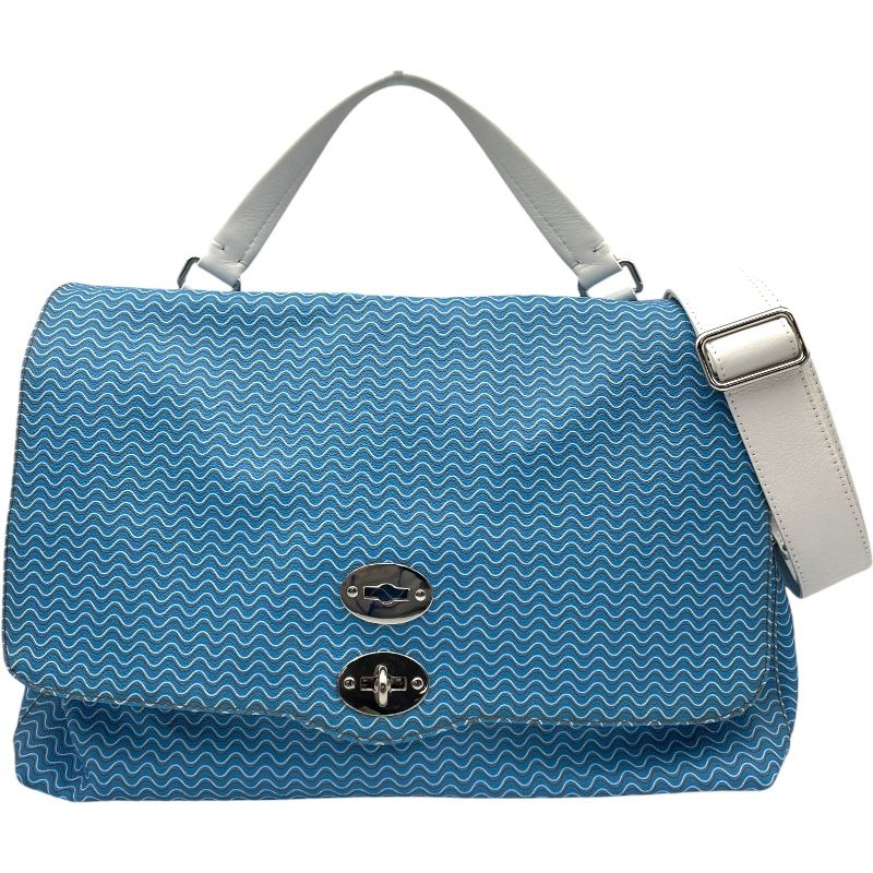ZENELLATO ポスティーナ ブルー ホワイト PVC レザー レディース ショルダーバッグ