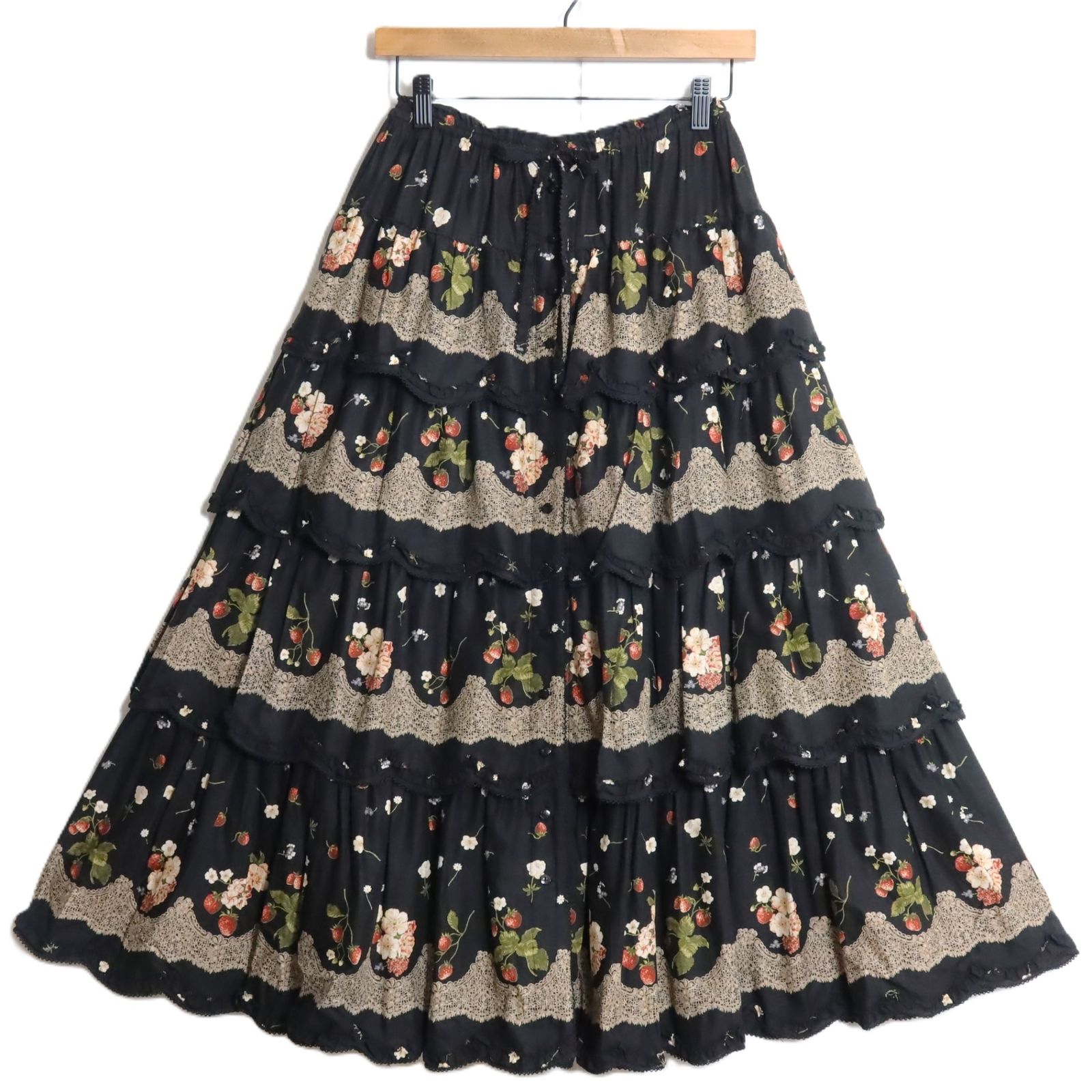 美品】ピンクハウス☆イチゴpt♪総かぶせ段々フリルのローンスカート