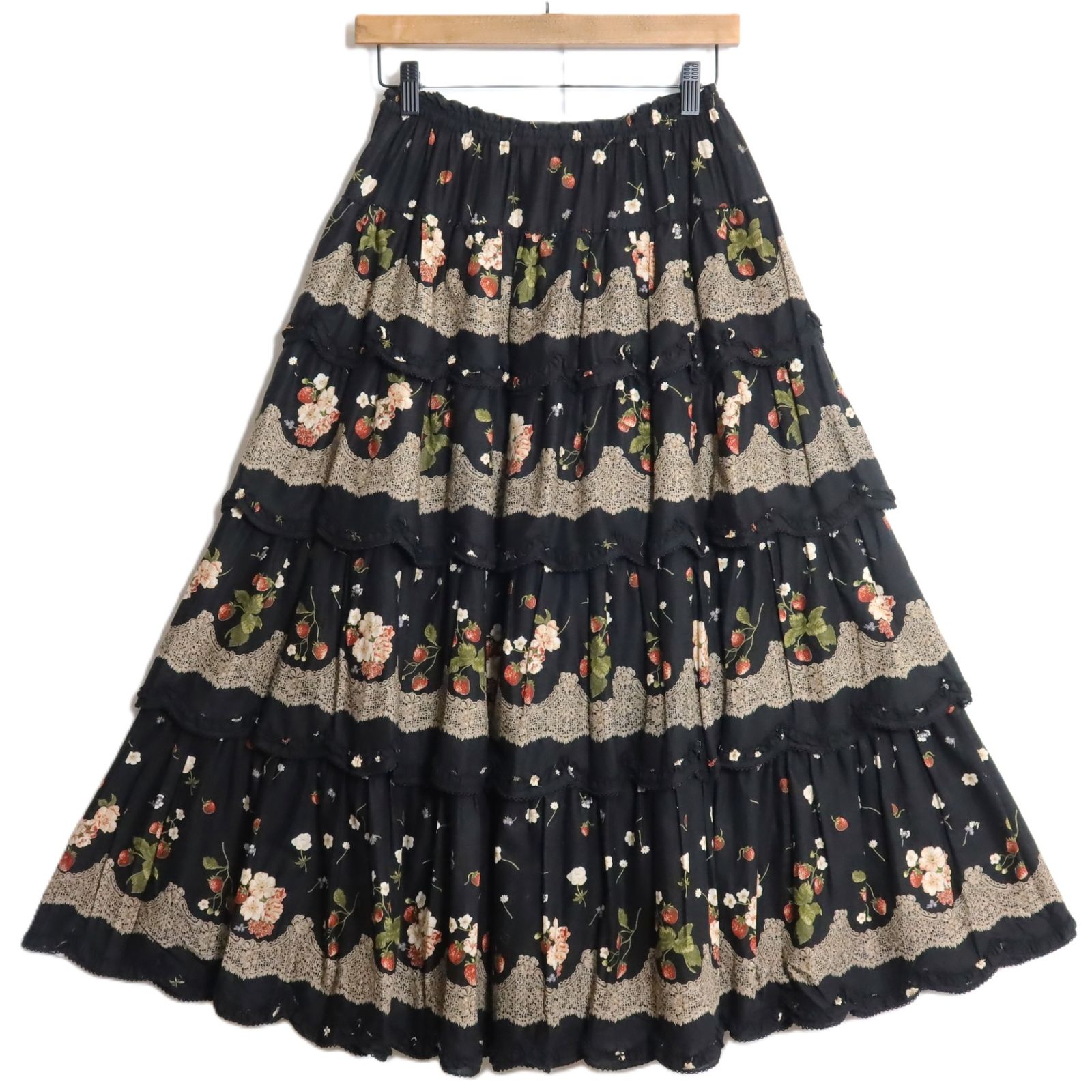 美品】ピンクハウス☆イチゴpt♪総かぶせ段々フリルのローンスカート