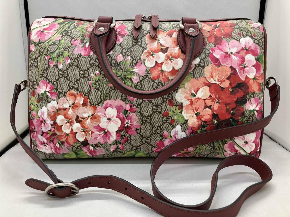 GUCCI グッチ GGスプリーム バッグ 2 WAYバッグ ショルダーバッグ ハンドバッグ 花柄 ボルドー レッド ピンク