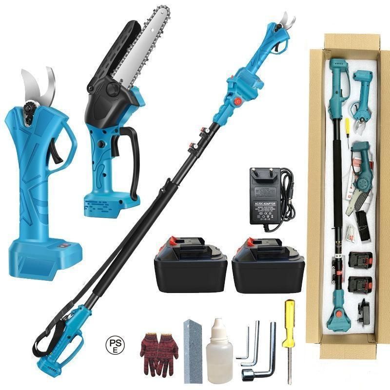 大好評 電動高枝切りバサミ 充電式 バッテリー対応 切断径30 mm 伸縮ポール最大235 cm 剪定用チェーンソー付属 庭木剪定用