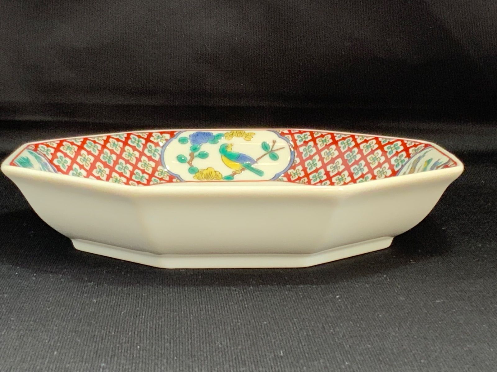 九谷焼 青郊窯 花鳥図 八角皿 銘々皿 中皿 色絵 赤絵 取り皿 古伊万里