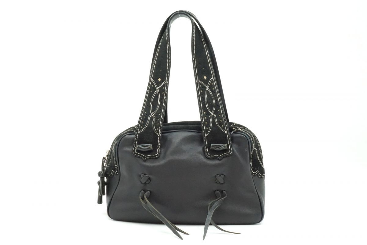 ロエベ ショルダー ハンドバッグ アナグラムロゴ タッセル ステッチワーク レザー 黒 ブラック LOEWE 4978 h