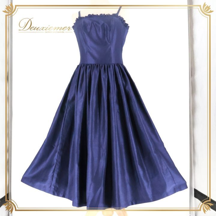 フラダンス 衣装 ワンピース ドレス ネイビー系 HANA ALOHA 紺 光沢感