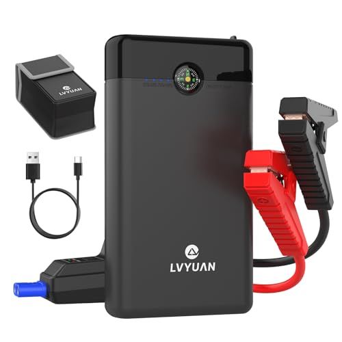LVYUAN ジャンプスターター 10 000 mAh 大容量バッテリー ピーク電流1500 A DC 12 V対応 最大8.5 Lガソリン車 6.5 Lディーゼル車まで対応 外部電源供給機能付き LED照明 超コンパクト として使える 小型車からトラック