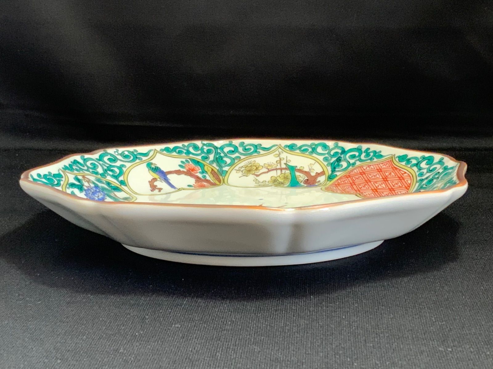 九谷焼秋月窯 窓絵花鳥図 八角輪花皿揃え - メルカリ