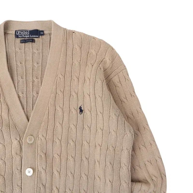 90s ポロ ラルフローレン ベージュ ケーブル ニット カーディガン