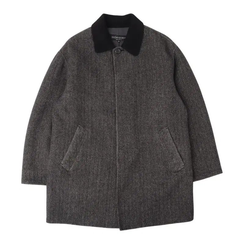 イヴ サンローラン ヘリンボーン バイカラー カラ― ウール アンゴラ ハーフ コート