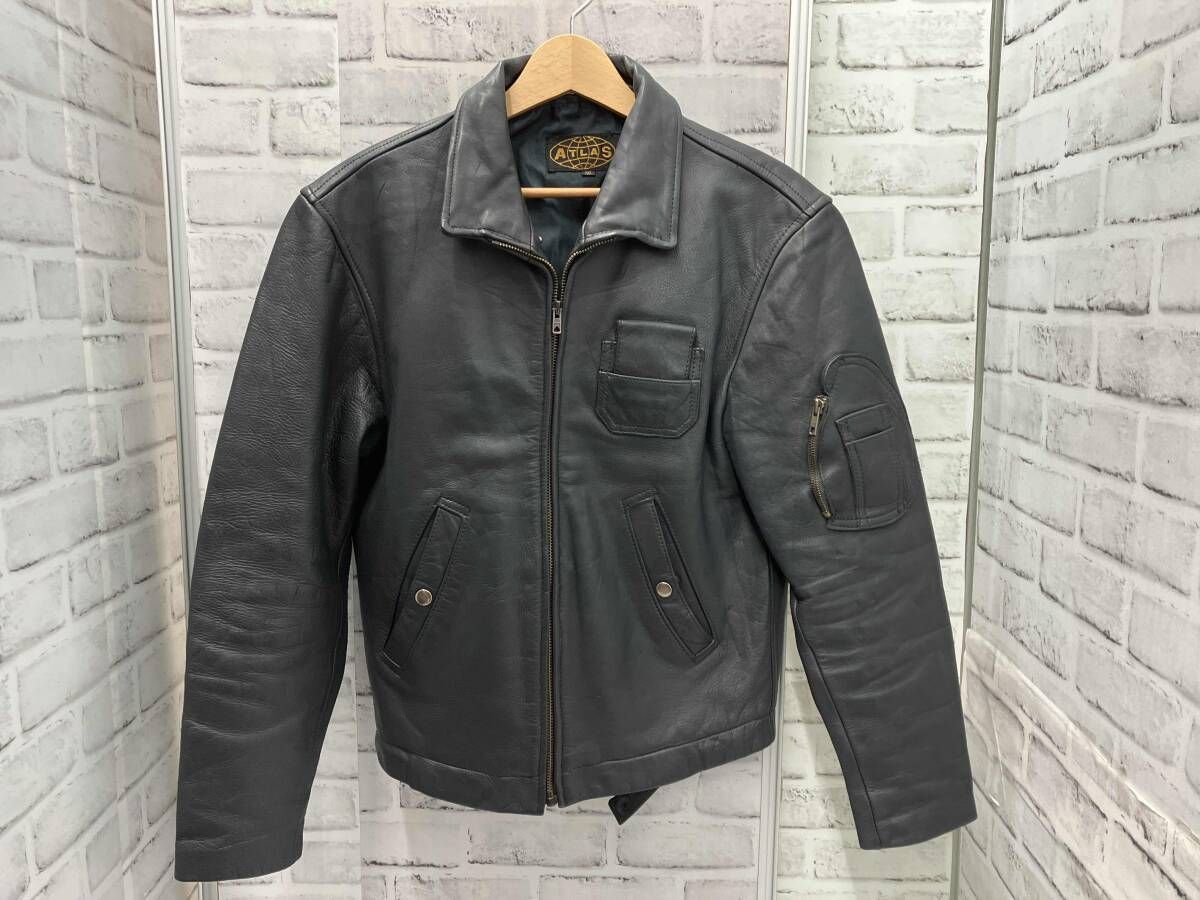 ATLAS|レザージャケット|70-80 s|フランス軍|パイロットジャケット|シングルライダース|サイズ50|アトラス|軍物|古着