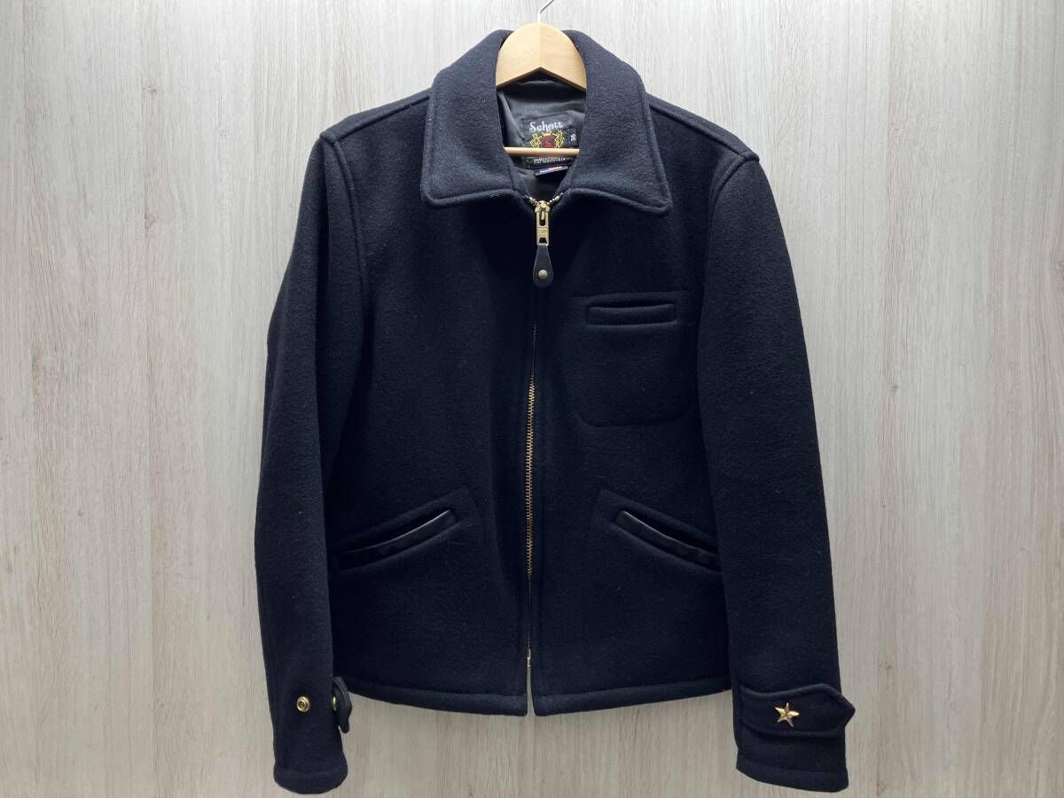 Schott|ショット 716 WOOL CPO JACKET|ウールCPOジャケット メルトン ショート丈 スタースタッズ ゴールドジップ ポケット口牛革 36