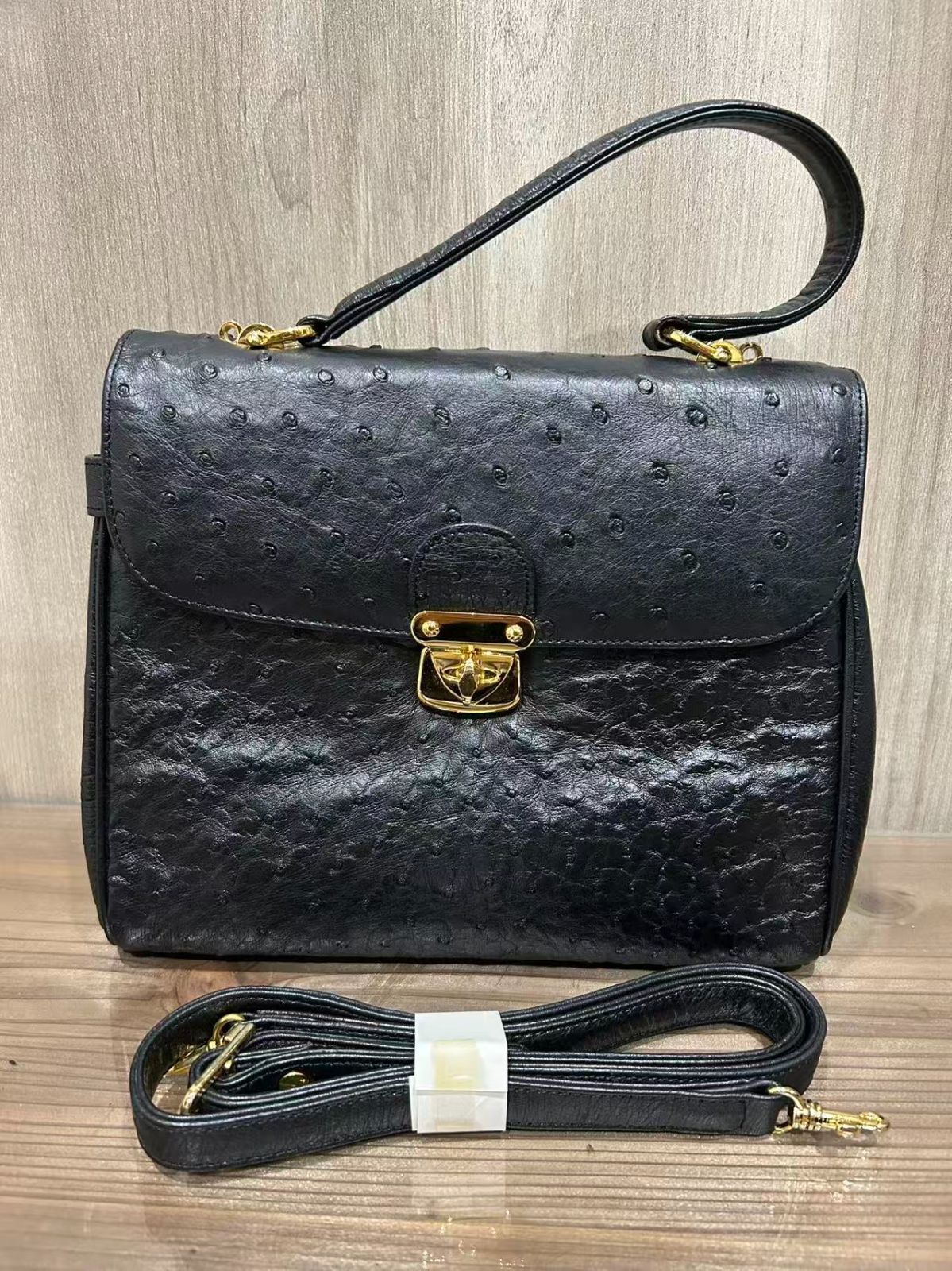 オーストリッチレザー ショルダーバッグ 2 way BK