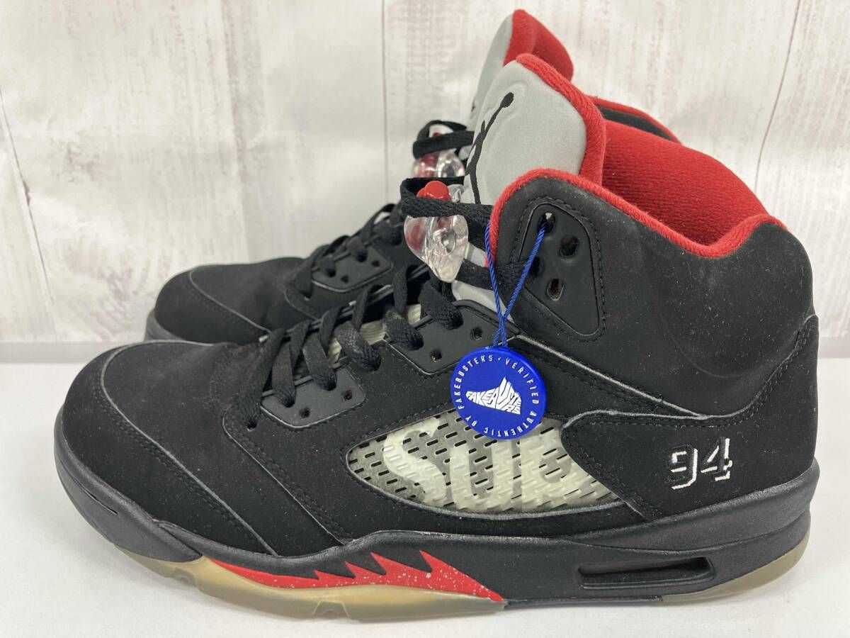 鑑定済み NIKEナイキ Air Jordan 5 Retro × Supreme エアジョーダン824371-001 ブラック スニーカー 28.0 cm