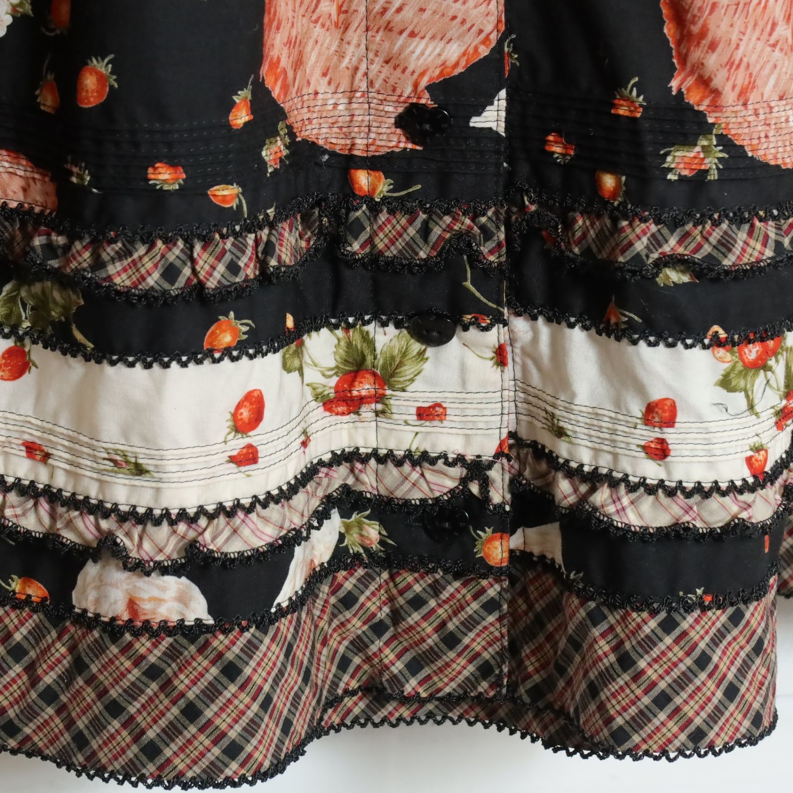 極美品】ピンクハウス☆パッチワークスカート かごイチゴ×オリチェpt