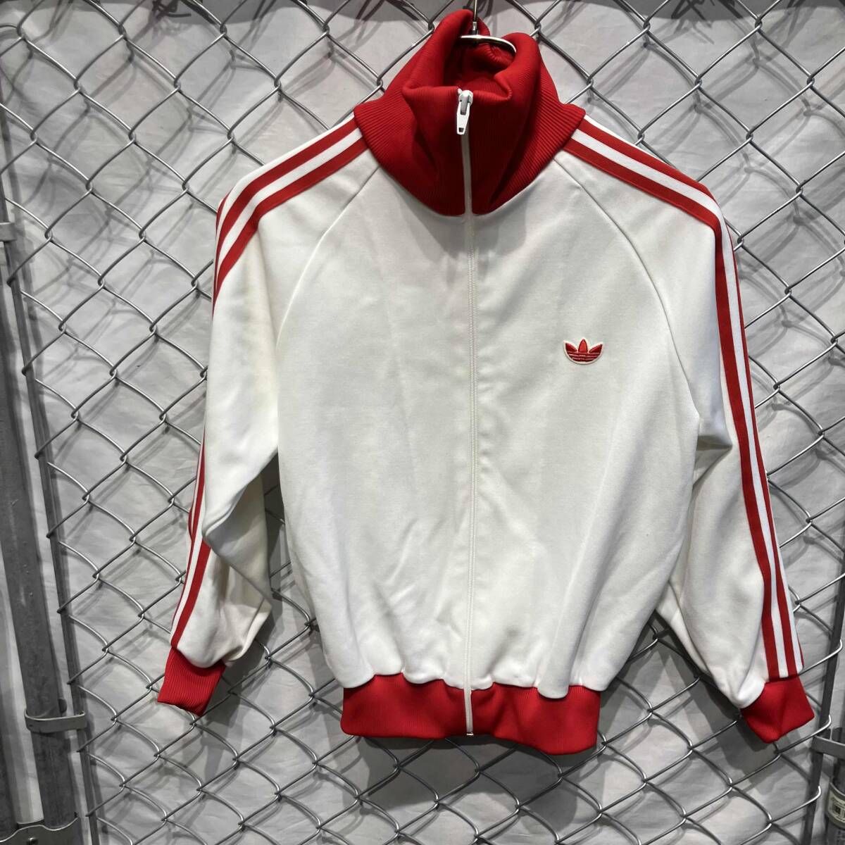 80s adidasデサント製 トラックジャケット レッド×ホワイト XS