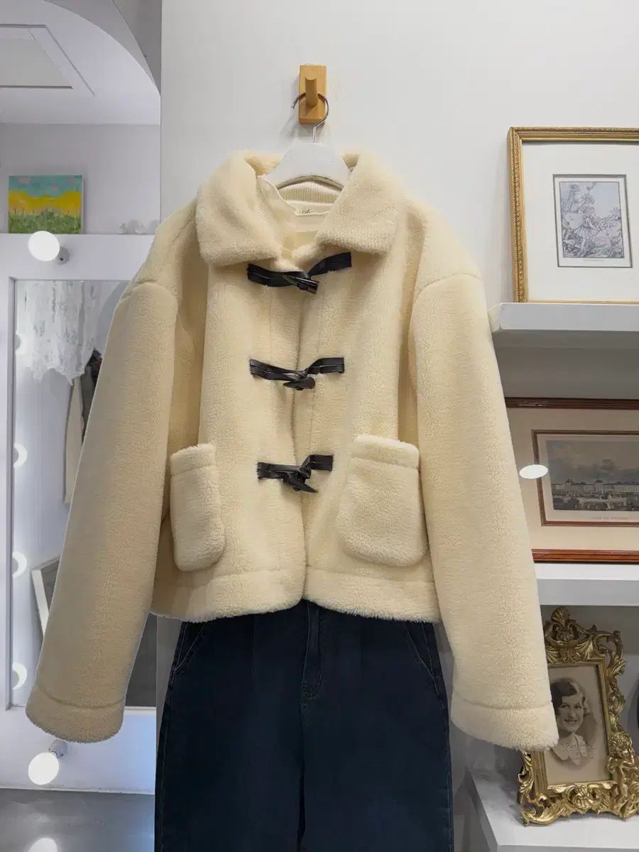 アイボリー ボア トグルボタン コート