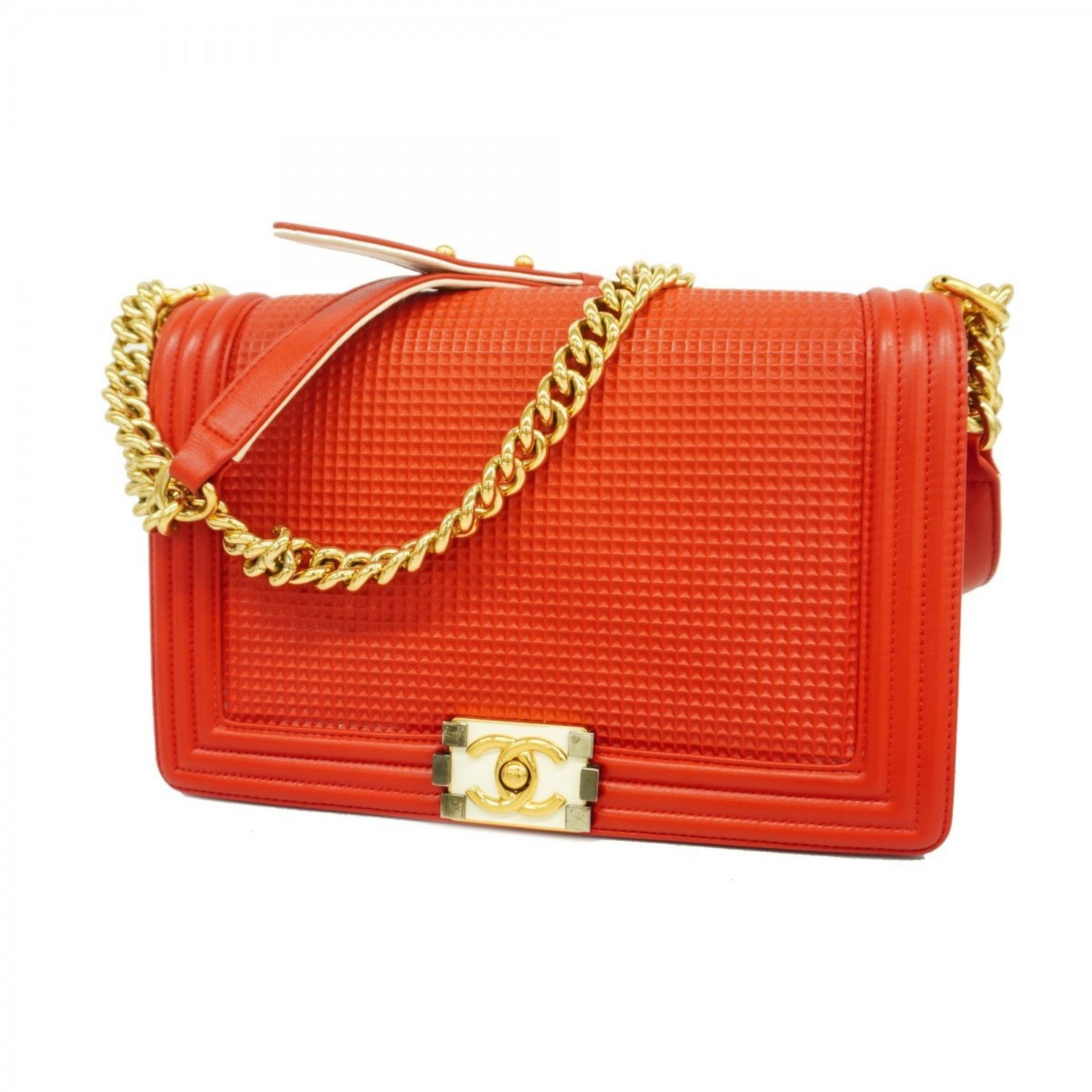 シャネル Chanel ショルダーバッグ ボーイシャネル チェーンショルダー ラムスキン レッド レディース