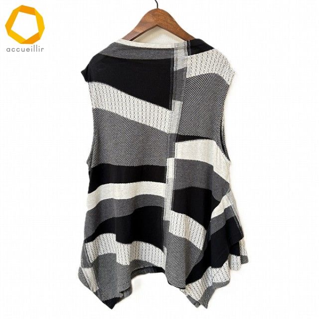 美品⁂センソユニコ⁂ジウ　ノースリーブロングチュニック　変形ヘム　チェック　総柄 snc ジウセンソユニコ 慈雨 Sensounico チュニック 40 グレー 黒 白