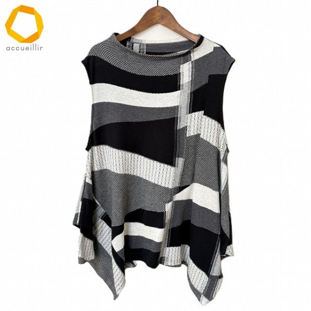 snc ジウセンソユニコ 慈雨 Sensounico チュニック 40 グレー 黒 白 ノースリーブ 変形 カットソー モノトーン レディース 926375