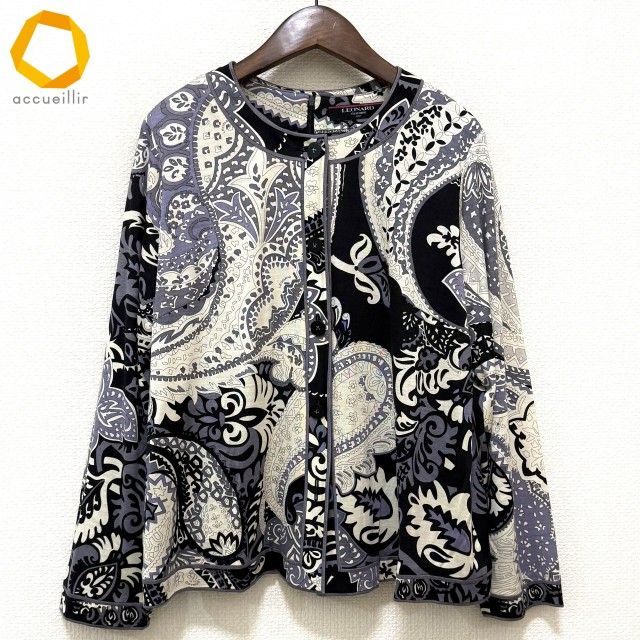 axc レオナール LEONARD アンサンブル LL アイボリー系 黒 グレー ペイズリー柄 大きいサイズ レディース 934754