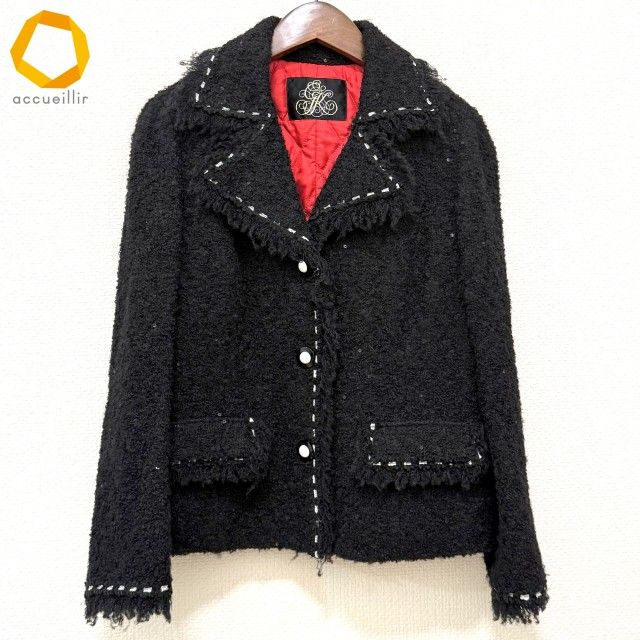 wnc 伊太利屋 イタリヤ ジャケット 11 黒 赤 スパンコール ステッチ フリンジ 中綿 レディース 985248