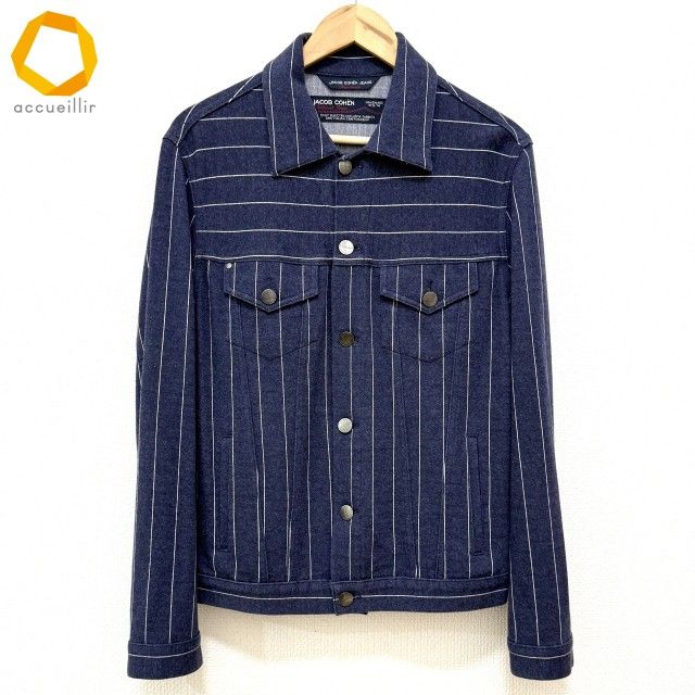anc ヤコブコーエン JACOB COHEN ジャケット M 青系 白 シャツジャケット ストライプ ボーダー メンズ 968196