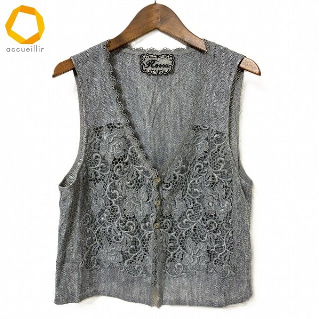 【美品】インポートロッサ　ROSSA 綺麗なレース　ベスト anc インポートロッサ import Rossa ベスト ジレ 46 グレー レース