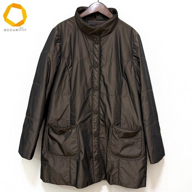 wnc レリアン Leilian コート 11 茶系 中綿 スタンドカラー 刺繍 花モチーフ レディース 981970