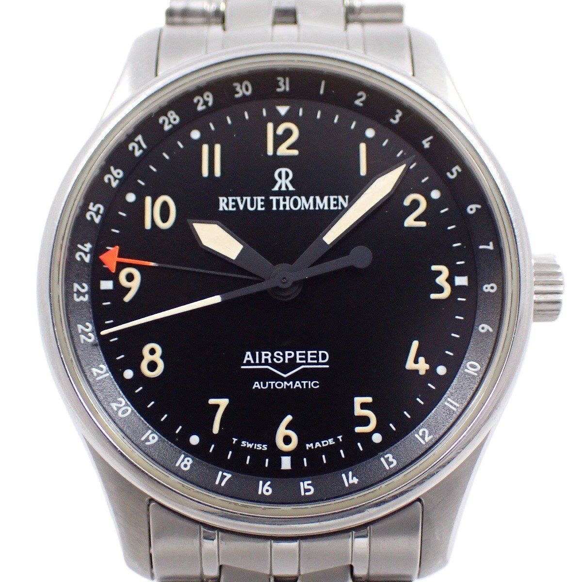 レビュートーメン エアスピード 自動巻き メンズ 腕時計 黒文字盤 純正