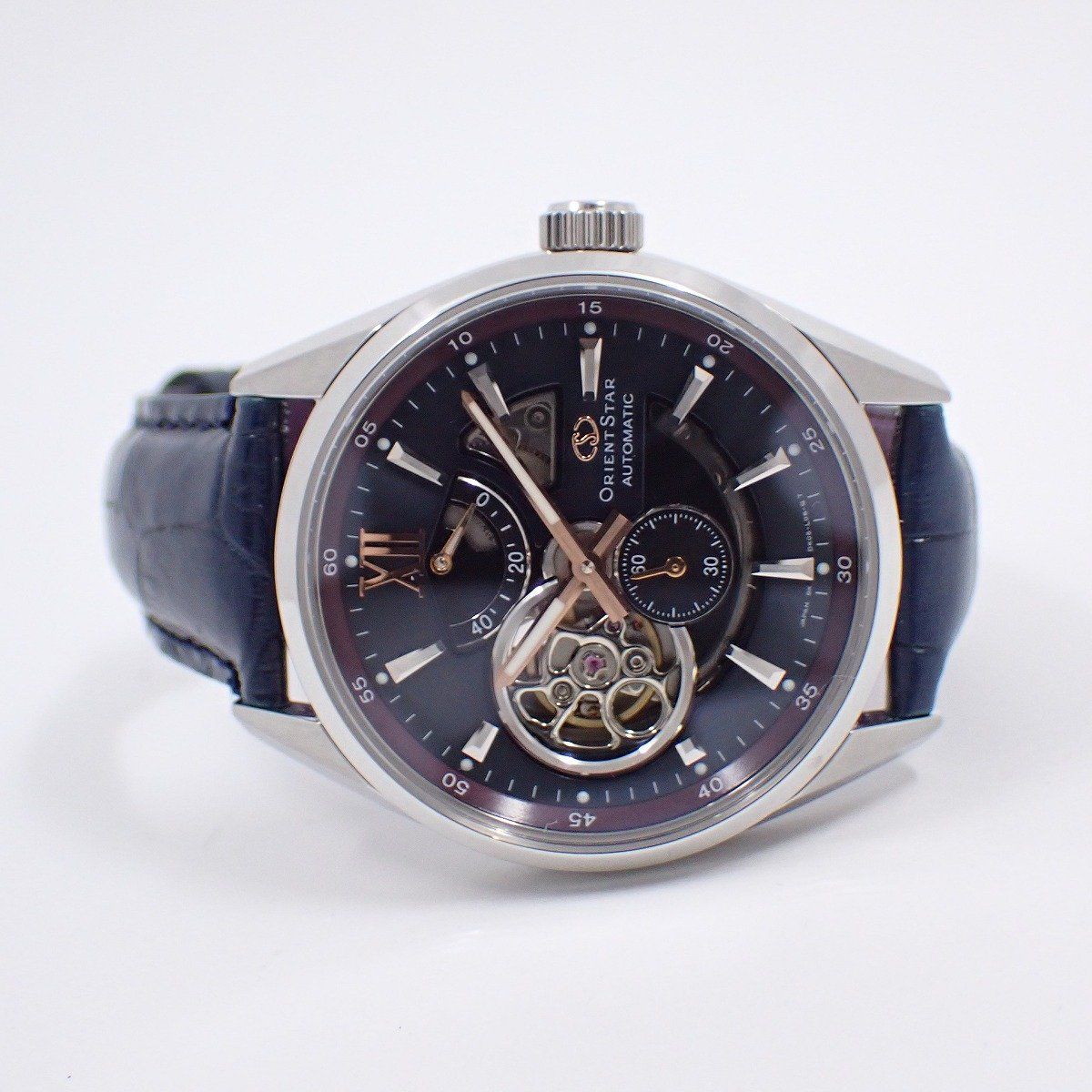 オリエントスター モダンスケルトン 65周年記念 モデル 自動巻き メンズ 腕時計 青文字盤 革ベルト