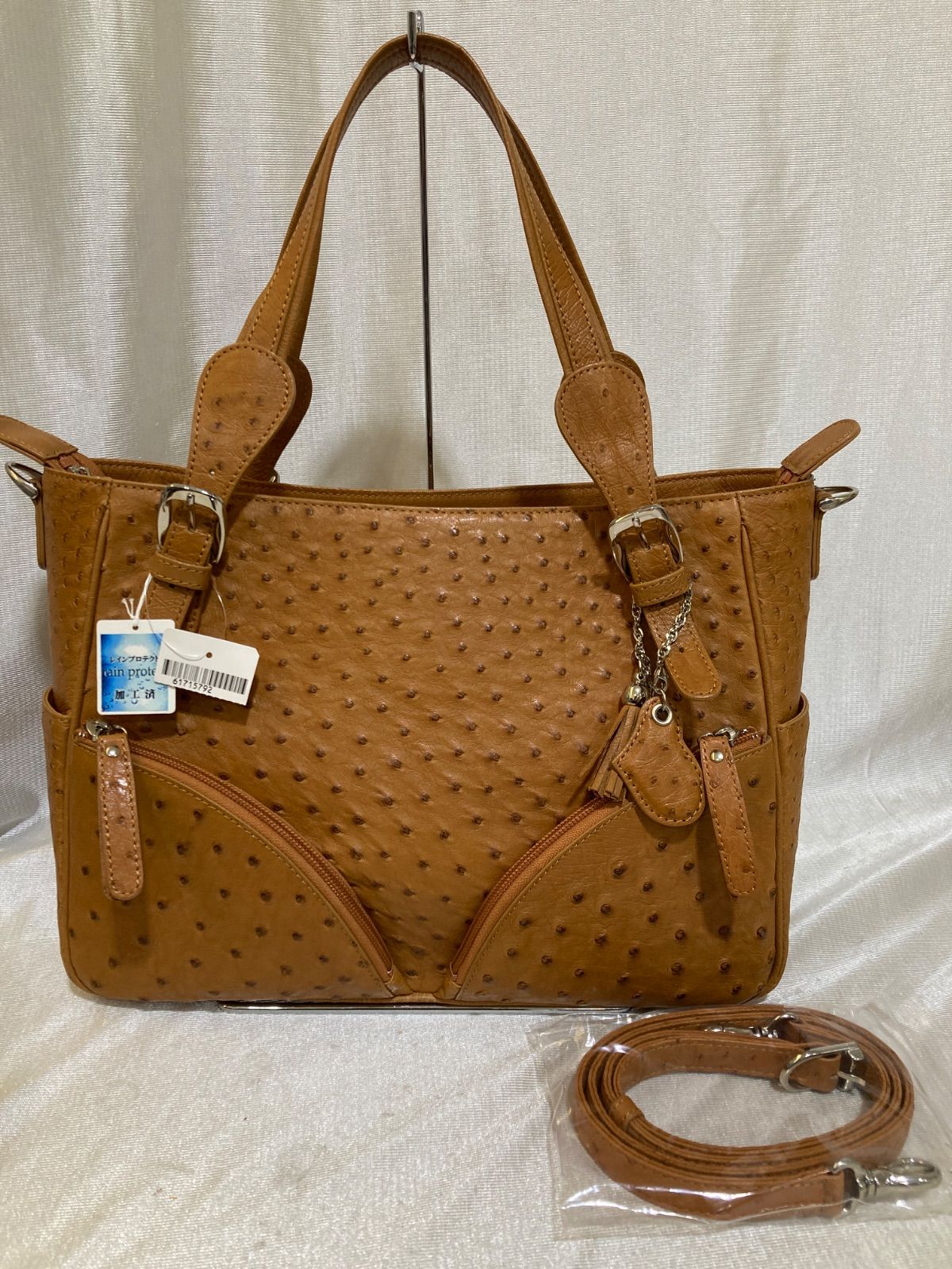 JRA オーストリッチ 2 way バッグ チャーム付 キャメル