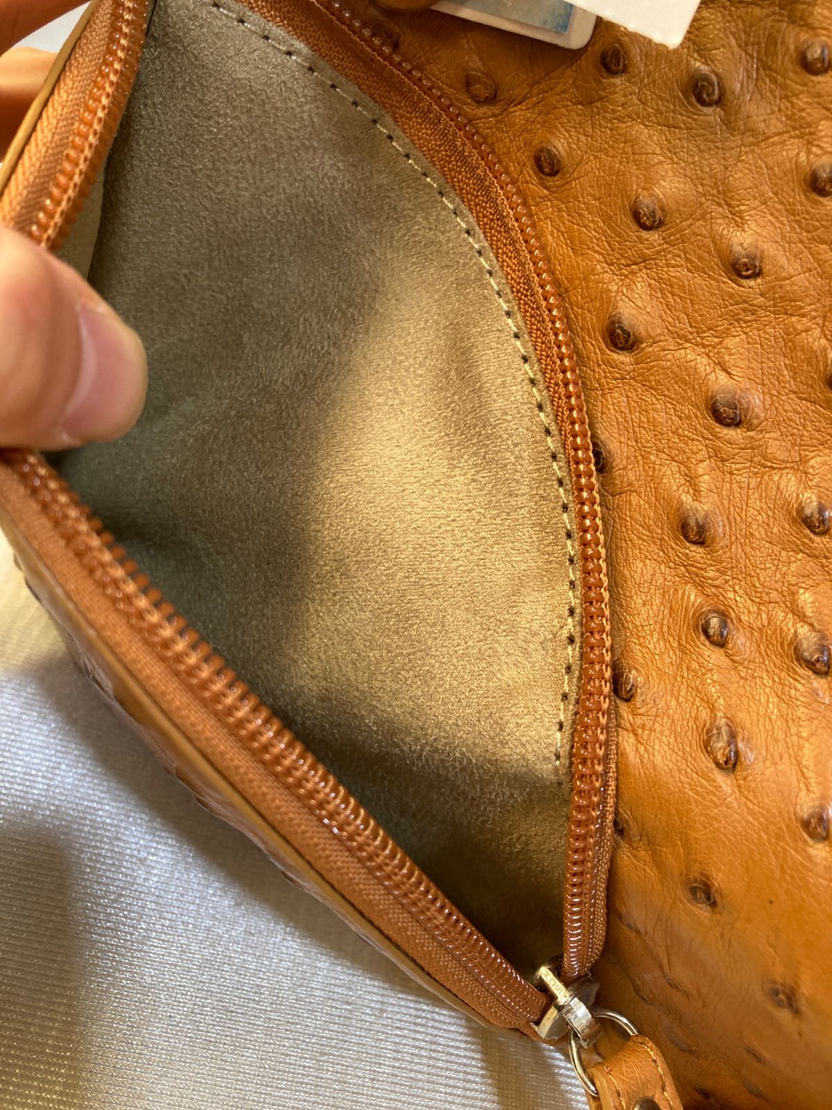 JRA オーストリッチ 2 way バッグ チャーム付 キャメル ハンドバッグ バッグ レディース