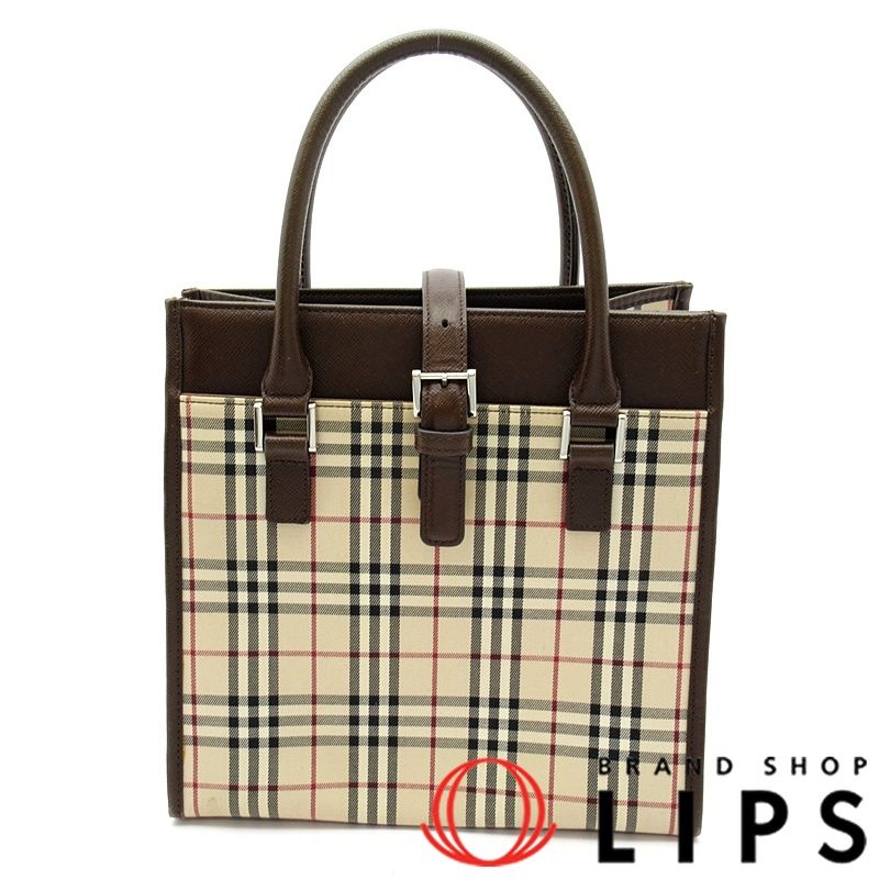 バーバリー ノバチェック ハンドバッグ キャンバス|レザー レディース ベージュ